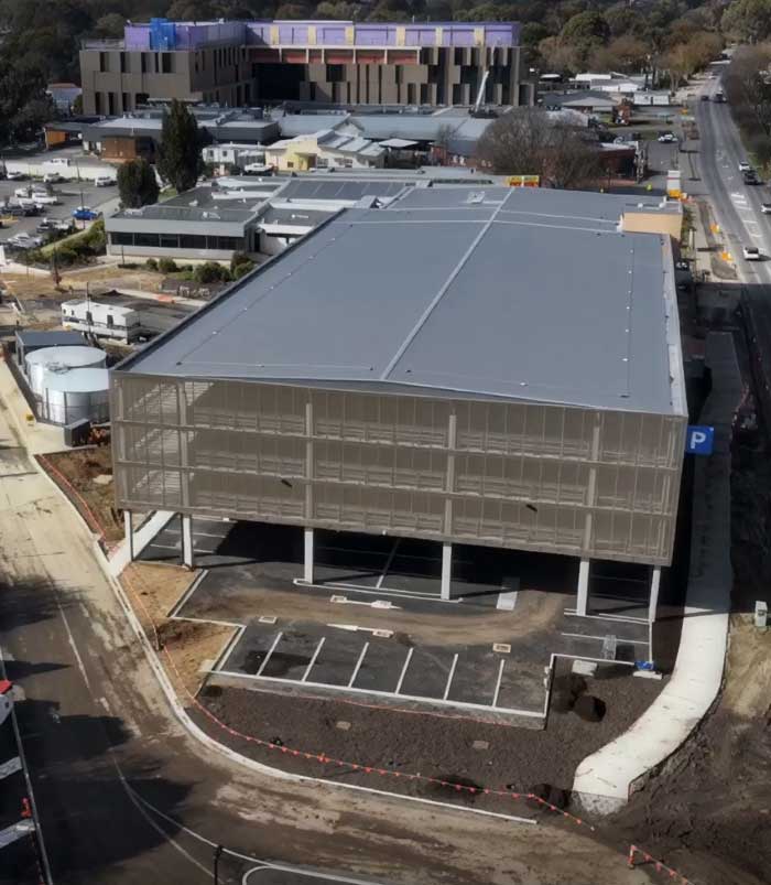 Drone photograph of the newly completed Mount Barker Hospital car park following construction completion.