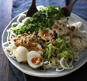 Chicken and egg udon noodle salad