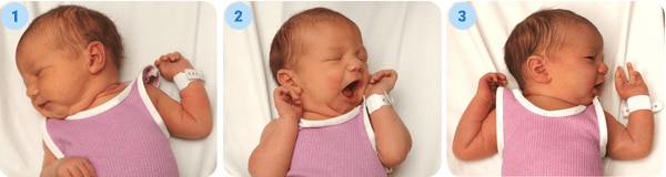Early Baby Feeding cues including stirring, mouth opening, turning head, seeking, rooting