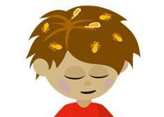 a picture of a boy with headlice (not to proportion)